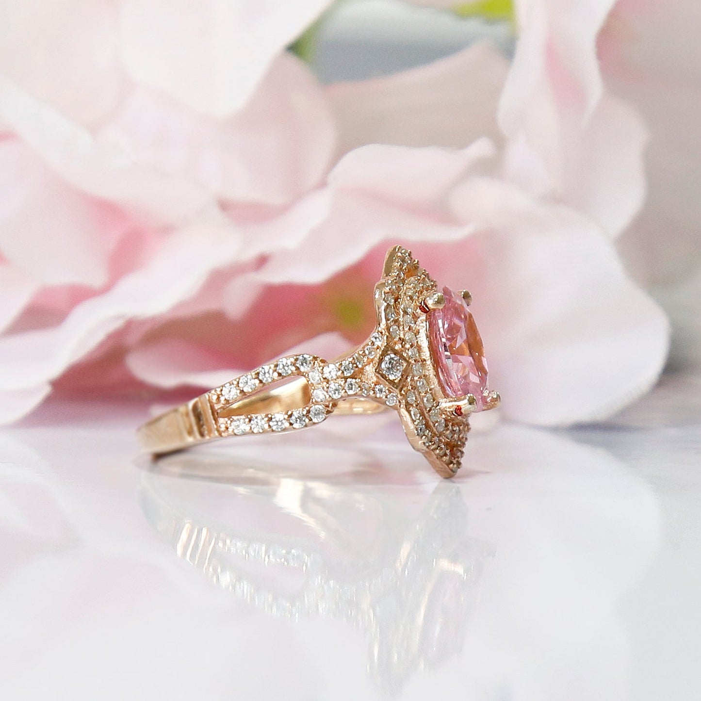 Stunning Pink Sapphire Diamond Engagement Ring