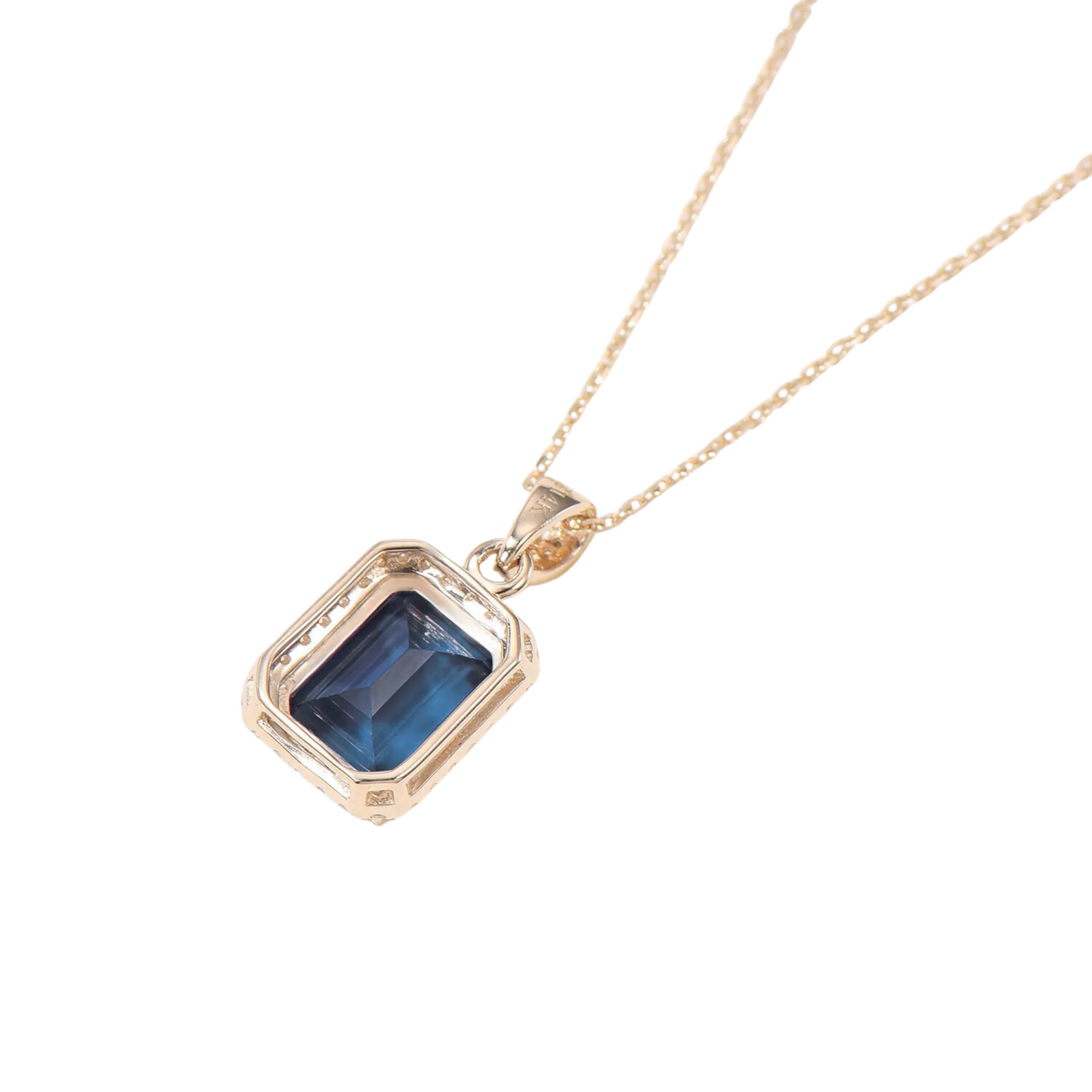 2CT Emerald Cut Blue Sapphire Necklace Halo Diamond Wedding Necklace 18"