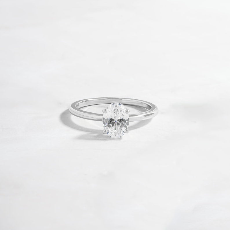 Oval cut Diamond Engagement Ring in sterling silver- Proposal Ring Gift for Her