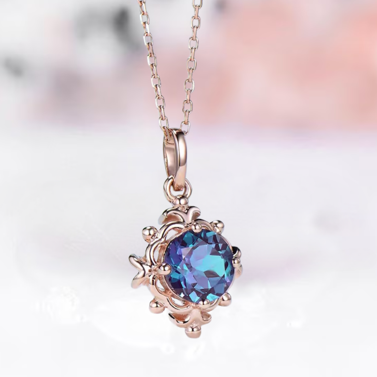 Snowflake Alexandrite Necklace in 14K Rose Gold Vermeil Necklace - Color Changing Gemstone - June Birthstone - Anniversary Birthday Gift For Her