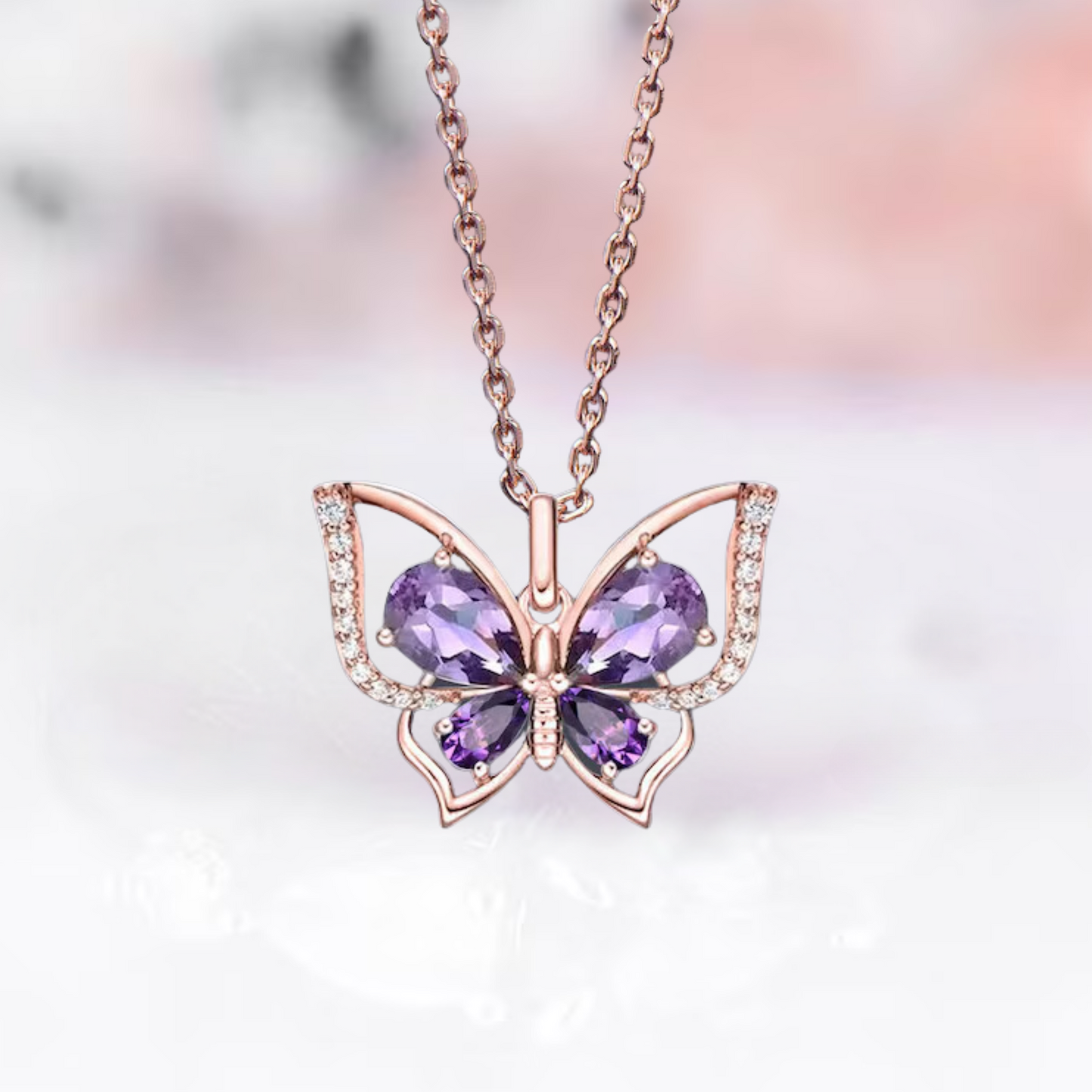 Butterfly Amethyst Pendant Necklace in 14k Rose Gold Vermeil - Anniversary Gift - February Birthstone - Gift For Mum