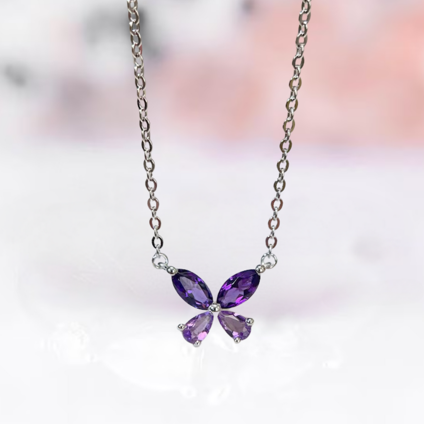 Butterfly Pendant Necklace with Purple Amethyst Stones in 925 Sterling Silver - Gift For Mom - Nature Inspired Jewelry - butterfly lover gift