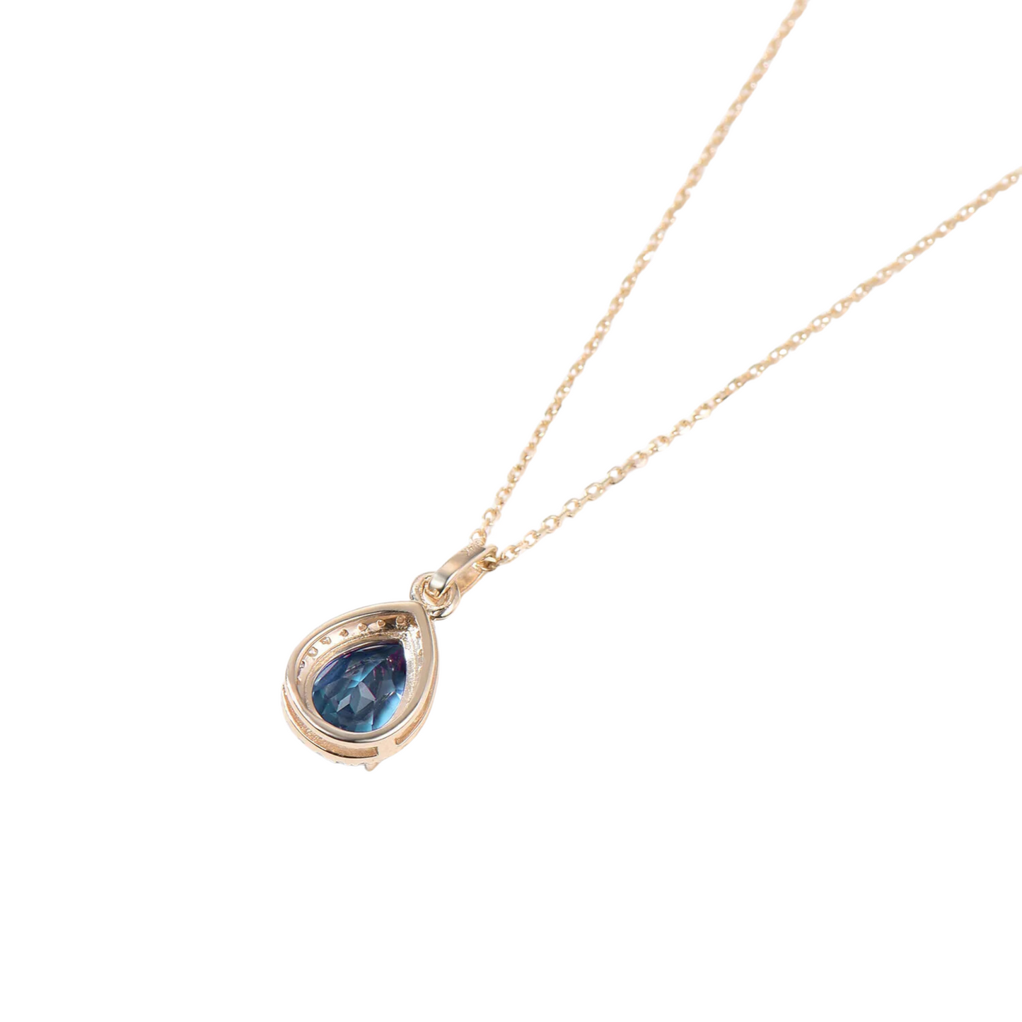 Pear Shaped Alexandrite Halo Diamond Pendant Necklace 18"14K Yellow Gold Finish