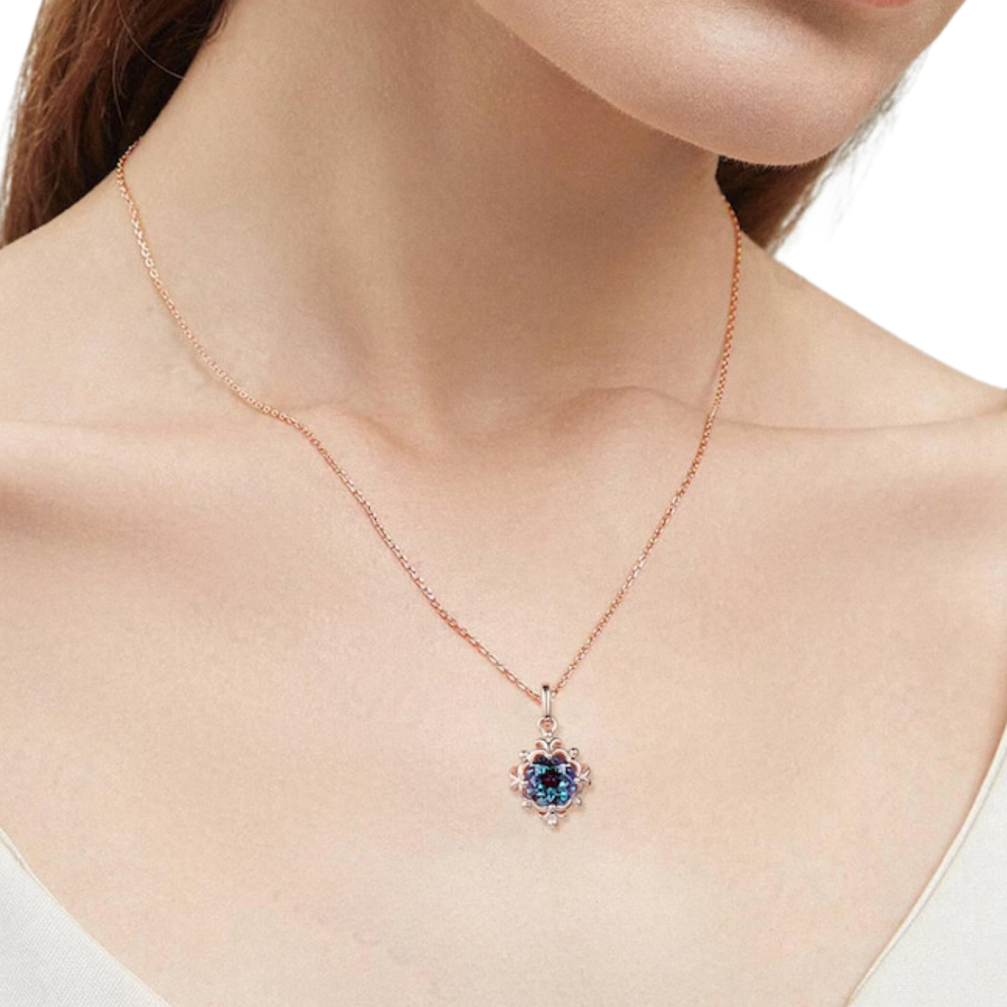 Snowflake Alexandrite Necklace in 14K Rose Gold Vermeil Necklace - Color Changing Gemstone - June Birthstone - Anniversary Birthday Gift For Her