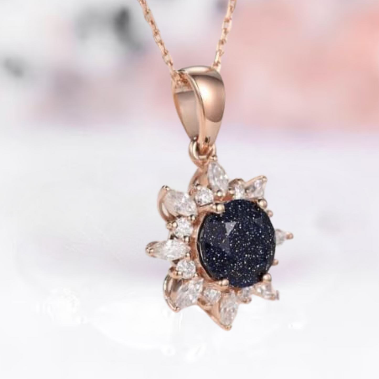 Galaxy Sandstone Pendant - Blue Sandstone Engagement Necklace - Nebula Necklace - 14k Rose Gold Vermeil Pendant Necklace Anniversary Gift