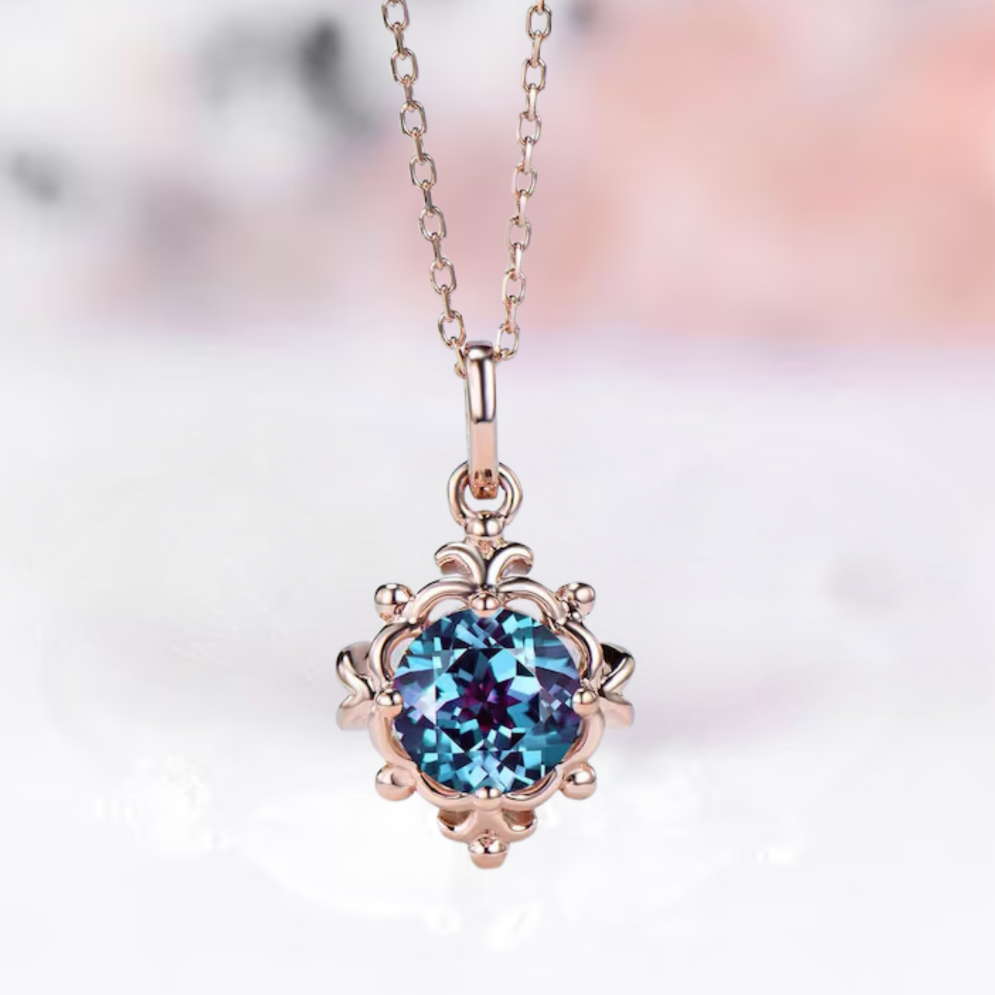 Snowflake Alexandrite Necklace in 14K Rose Gold Vermeil Necklace - Color Changing Gemstone - June Birthstone - Anniversary Birthday Gift For Her