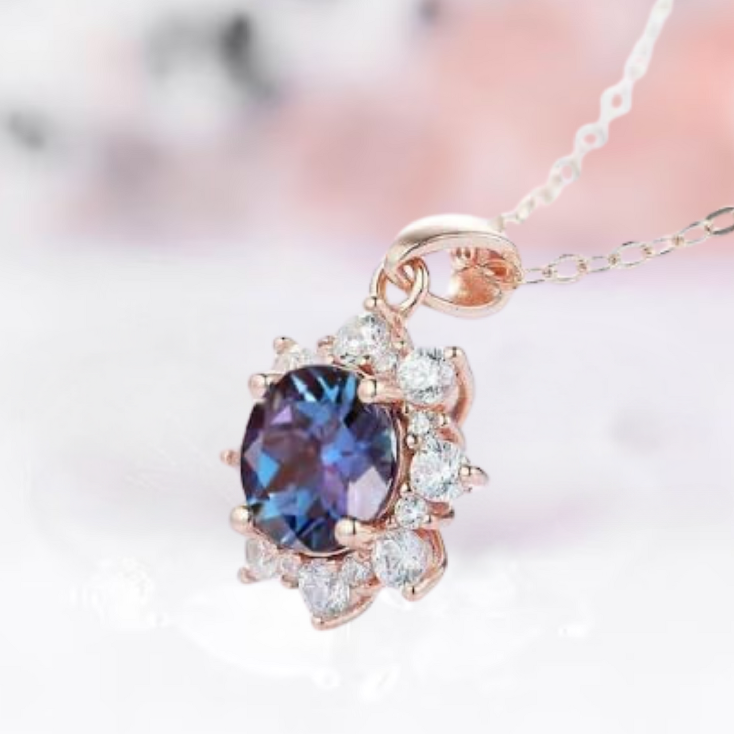 Snowflake Alexandrite Necklace- 14K Rose Gold Vermeil Necklace - Color Changing Gemstone - June Birthstone - Anniversary Gift