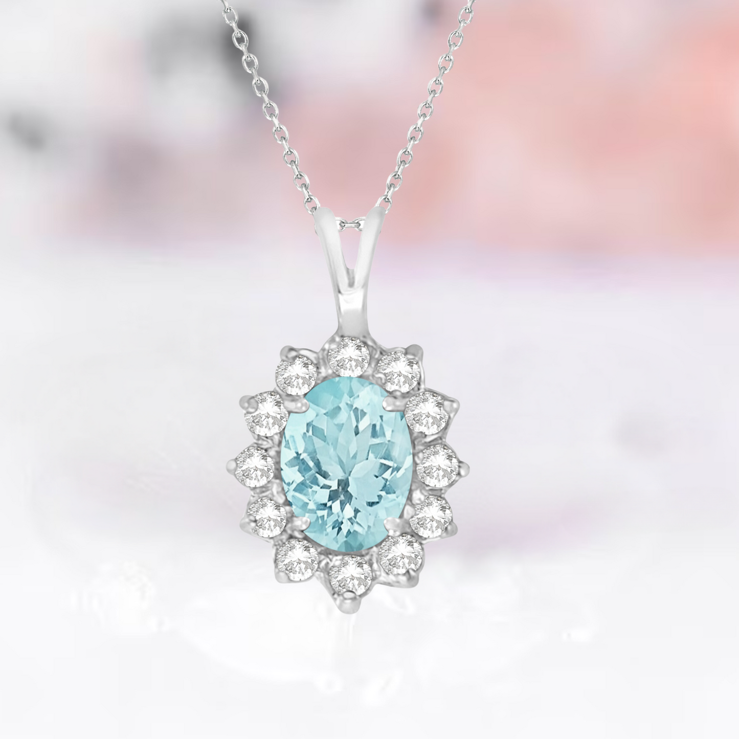 Oval Aquamarine Necklace For Women- Sterling Silver Aquamarine Pendant Necklace - March Birthstone Blue Gemstone - Anniversary Gift