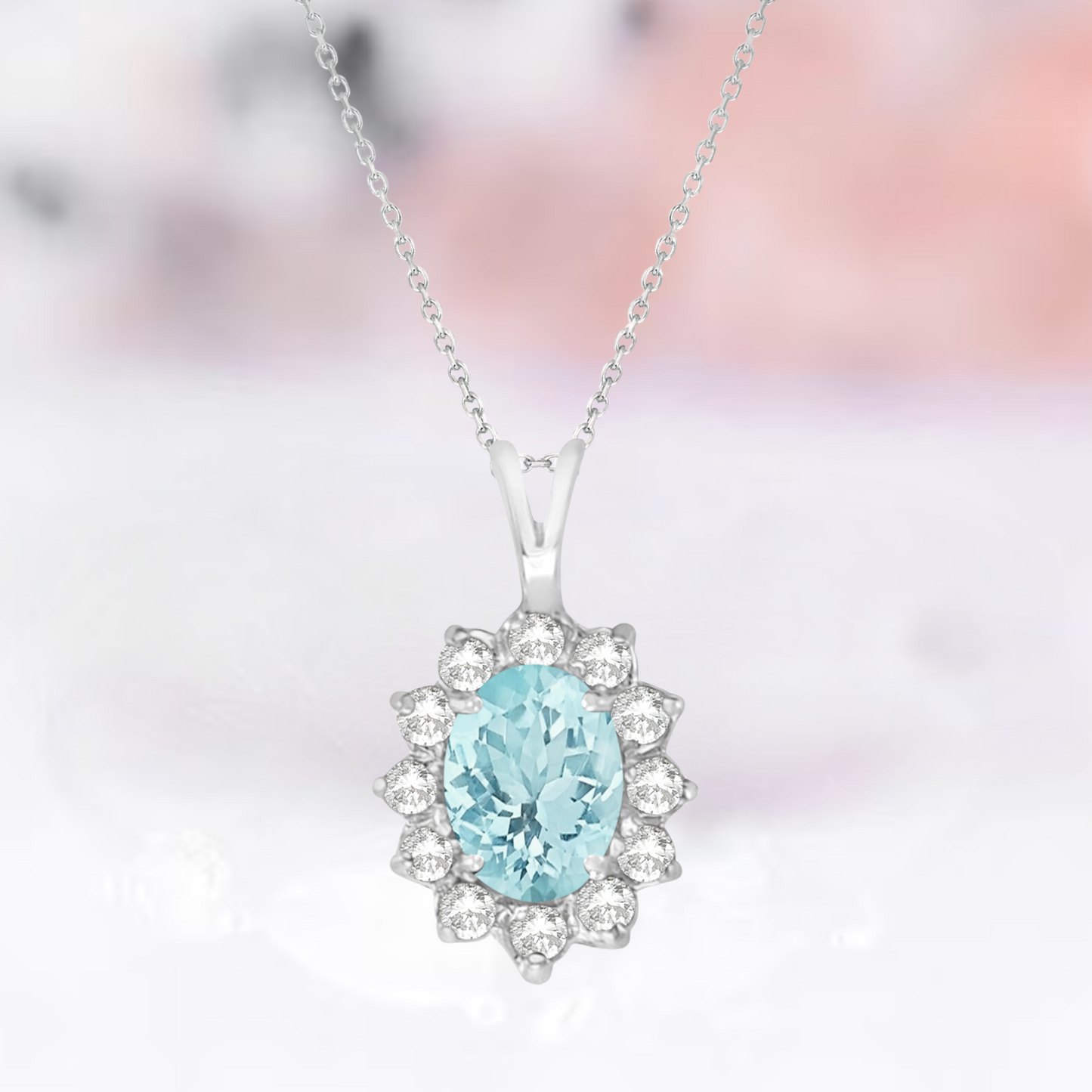 Oval Aquamarine Necklace For Women- Sterling Silver Aquamarine Pendant Necklace - March Birthstone Blue Gemstone - Anniversary Gift