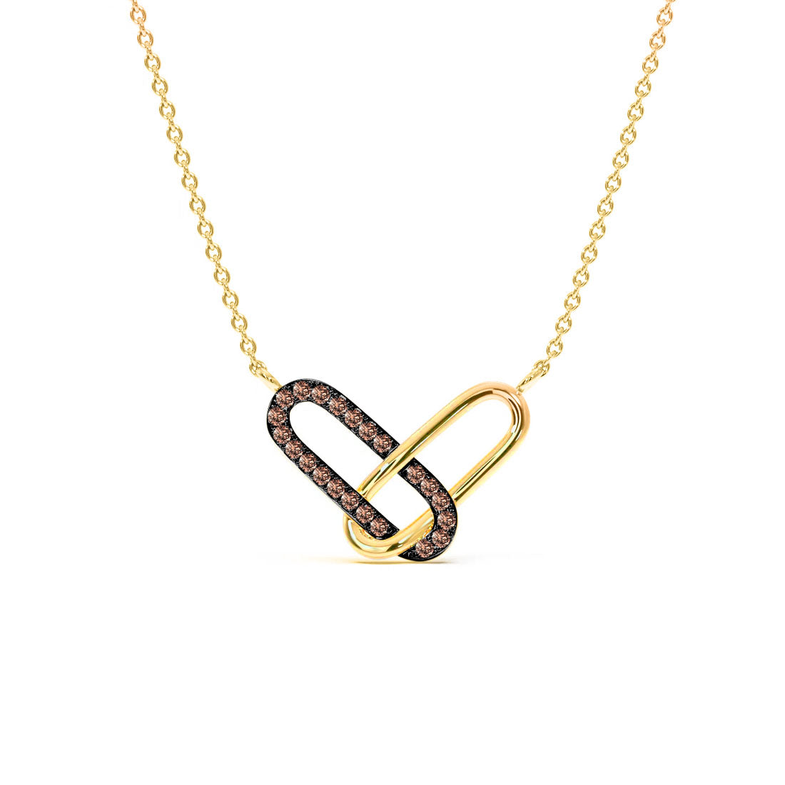 Paper Clip Brown Diamond Pendant Necklace in 18" 14k Rose Gold Finish