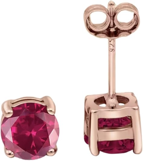Round Cut Ruby Studs Earrings in 925 Sterling Silver - July Birthstone - Solitaire Wedding Engagement Studs For Her - Bridemade Gift - Handmade Jewerly For Womens