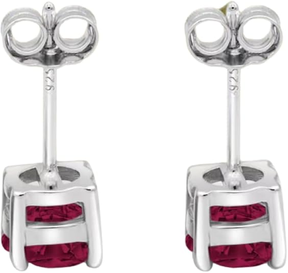 Round Cut Ruby Studs Earrings in 925 Sterling Silver - July Birthstone - Solitaire Wedding Engagement Studs For Her - Bridemade Gift - Handmade Jewerly For Womens
