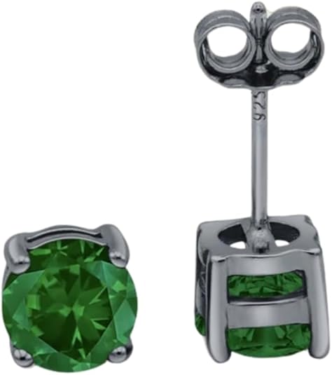 2 Carat Round Emerald Diamond Earring- Post Solitaire Wedding Engagement Stud in 925 Sterling Silver- 4 - Prong Push Back Stud- May Birthstone