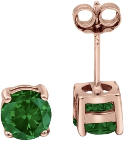 2 Carat Round Emerald Diamond Earring- Post Solitaire Wedding Engagement Stud in 925 Sterling Silver- 4 - Prong Push Back Stud- May Birthstone