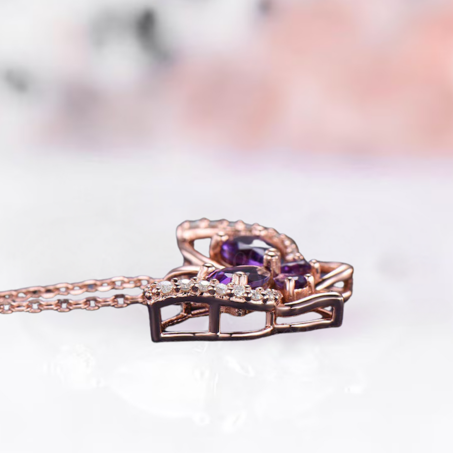 Butterfly Amethyst Pendant Necklace in 14k Rose Gold Vermeil - Anniversary Gift - February Birthstone - Gift For Mum