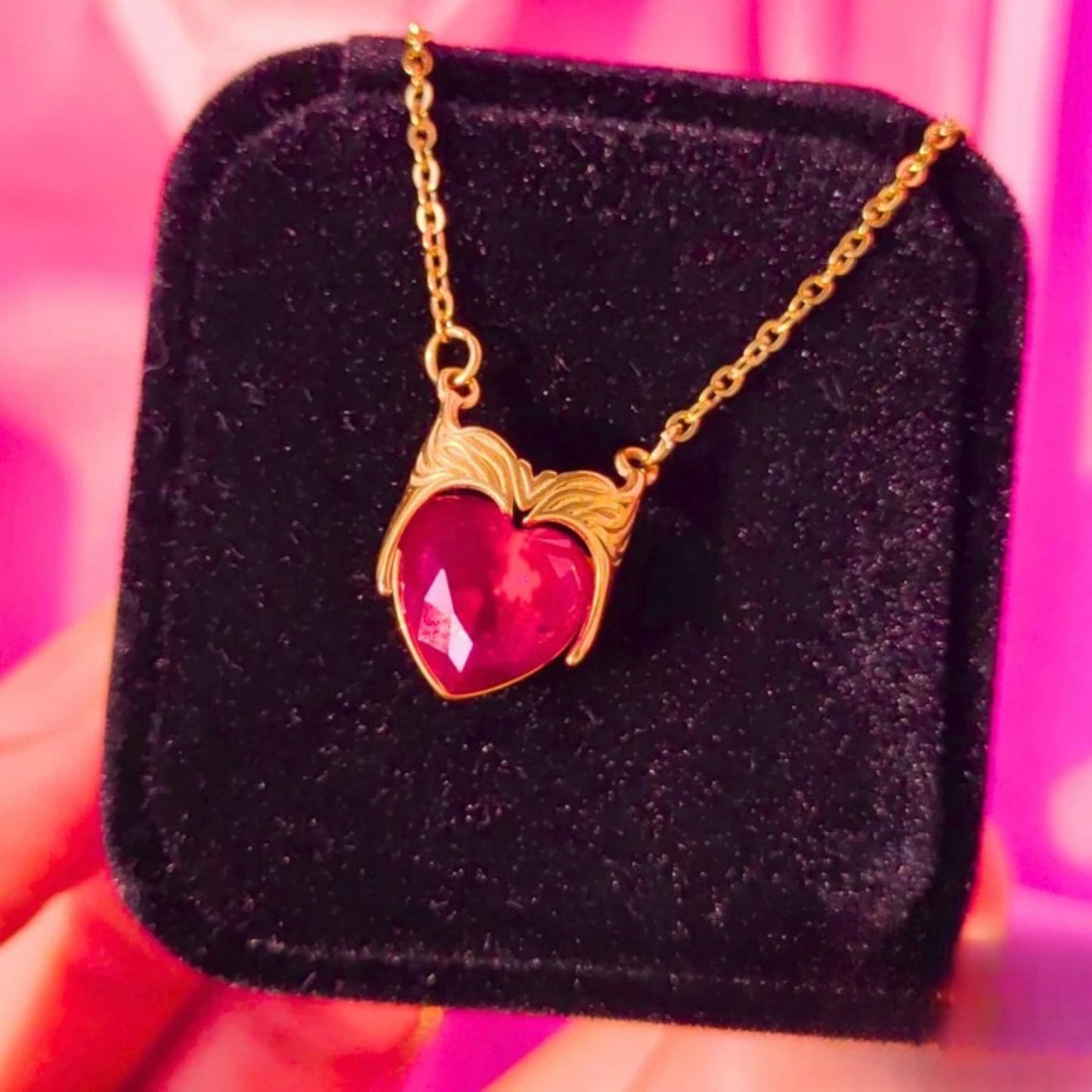 Red Heart Necklace - Witch Crown Inspired Necklace in 14k Yellow Gold Vermeil - Witch Ring - Christmas Gift for Her - Magical Jewelry