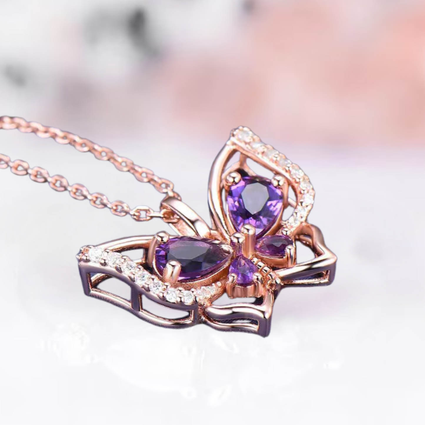 Butterfly Amethyst Pendant Necklace in 14k Rose Gold Vermeil - Anniversary Gift - February Birthstone - Gift For Mum