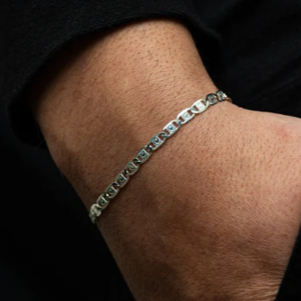 Valentino Bracelet- Mens Bracelet With Love Heart Engraving- Adjustable Silver Link Bracelet Chain- Heart Chain Bracelet