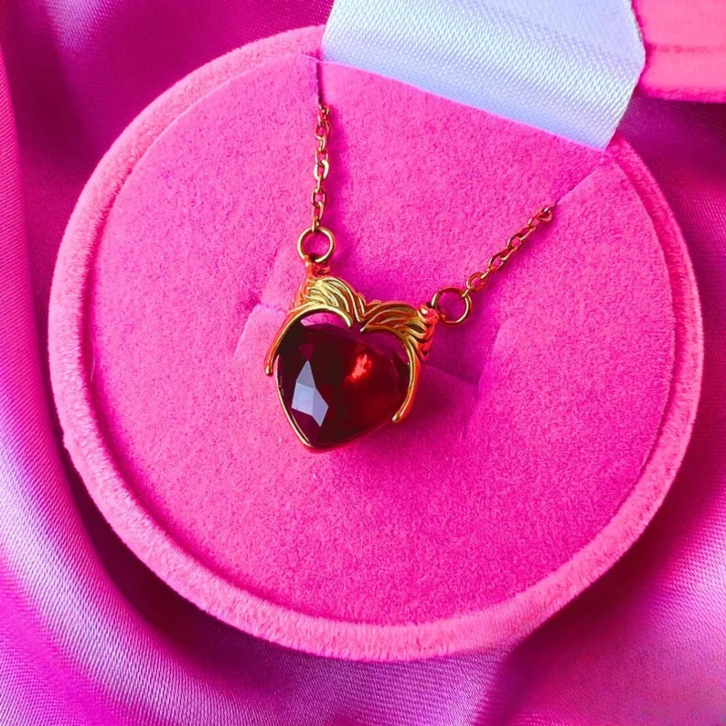 Red Heart Necklace - Witch Crown Inspired Necklace in 14k Yellow Gold Vermeil - Witch Ring - Christmas Gift for Her - Magical Jewelry