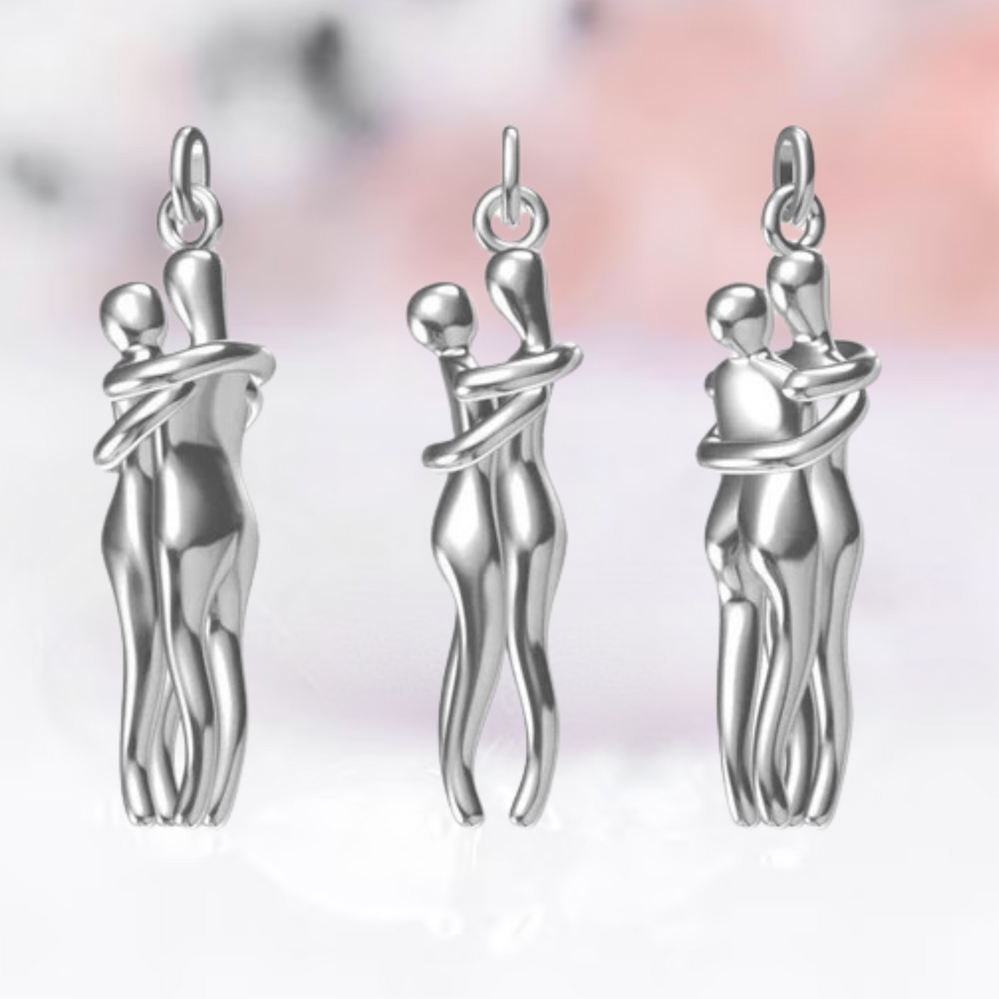 Love Style Hug Couple Pendant Necklace in 925 Sterling Silver - Anniversary Gift - Gift For Wife