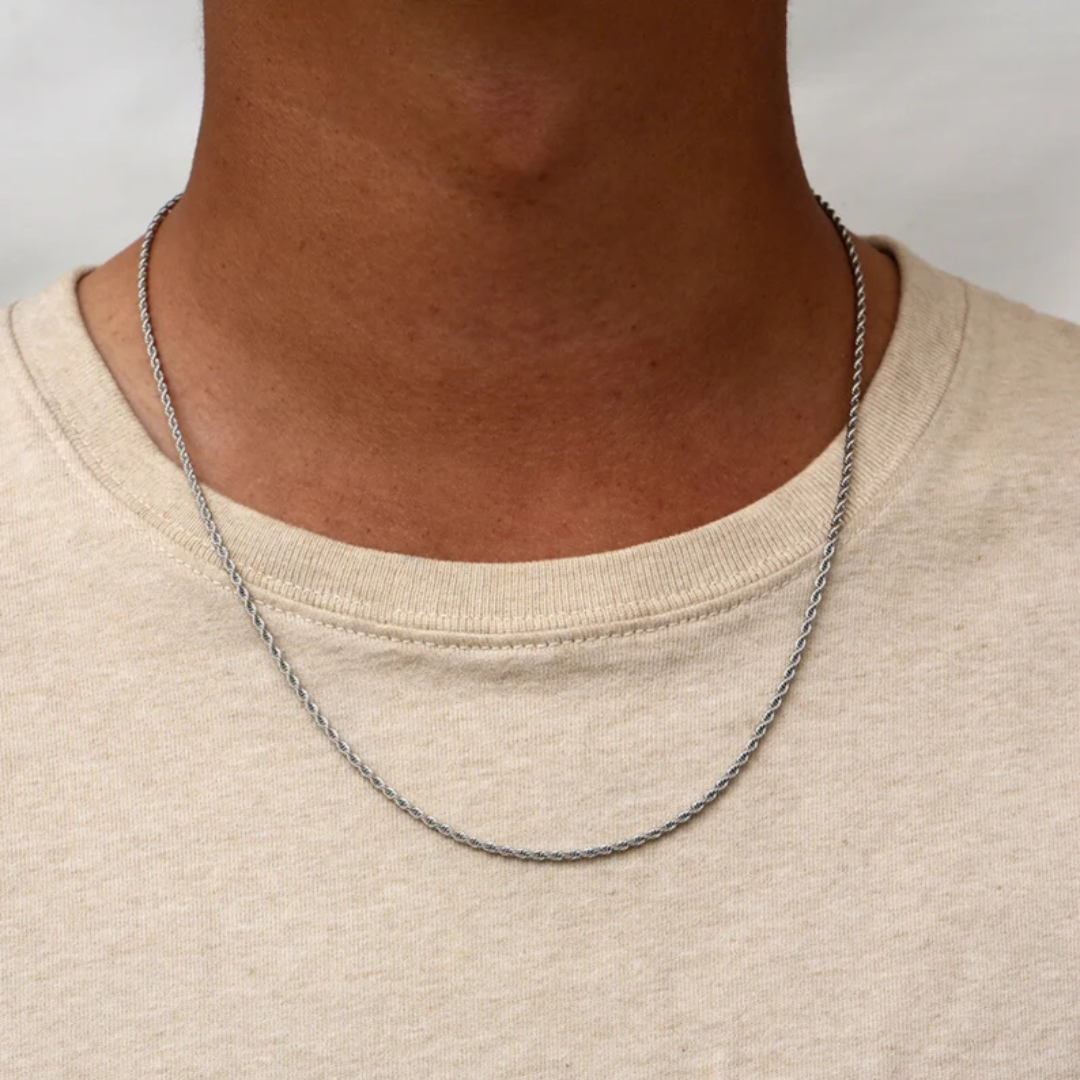 Silver 2mm Thin Rope Chain Necklace - Twisted Rope Chain For Men - Chain Necklace Men Jewelry