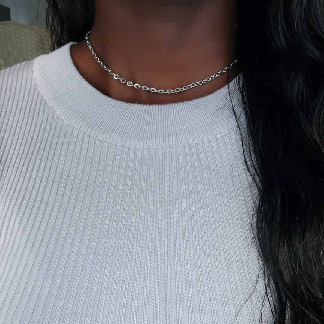 Chunky Silver link Chain Choker layered Necklace for Women