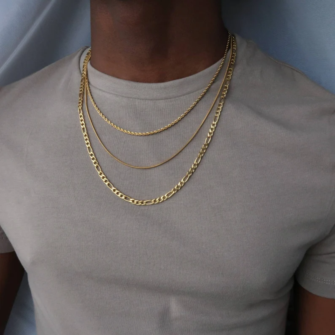 Layered Chain Necklace set for men - 18K Gold Finish Figaro Necklace - rope Chain For Man - birthday Gift For boyfriend