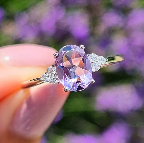 Sterling Silver Lavender Amethyst Ring - Engagement Promise Ring - Anniversary Birthday Gift For Mum