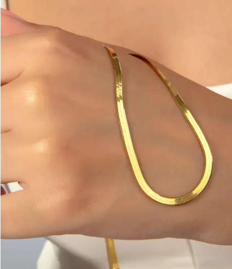 18K Gold Snake Chain Necklace - 925 Silver Herringbone Chain Necklace - Everyday Necklace for Women