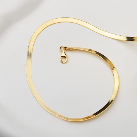 18K Gold Snake Chain Necklace - 925 Silver Herringbone Chain Necklace - Everyday Necklace for Women