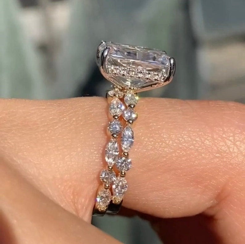 3.5 CT Radiant Cut Moissanite Bridal Set Ring Gift For Her Anniversary Ring Halo Ring Promise Ring Wedding Ring