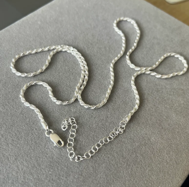 Silver Rope Chain Mens 2.5mm Rope Chain Necklace 925 Sterling Silver Chain For Men
