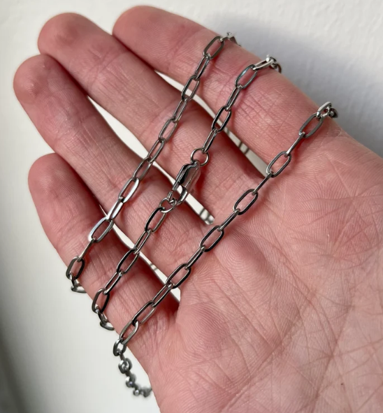 Mens Necklace 3mm Paperclip Chain Necklace For Men in 925 Sterling Silver