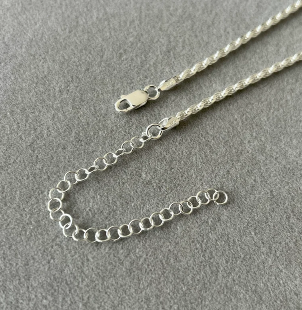 Silver Rope Chain Mens 2.5mm Rope Chain Necklace 925 Sterling Silver Chain For Men