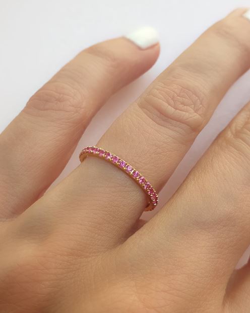 Pink Sapphire Eternity Band in 18k Gold Plated - Sapphire Wedding Ring - Matching Band