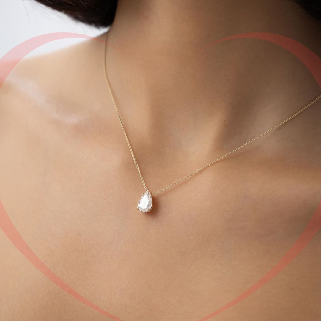 1.25 ctw Solitaire Pear Shaped Diamond Necklace in 14k Yellow Gold Finish - Tear Drop Diamond Solitaire Pendant Necklace
