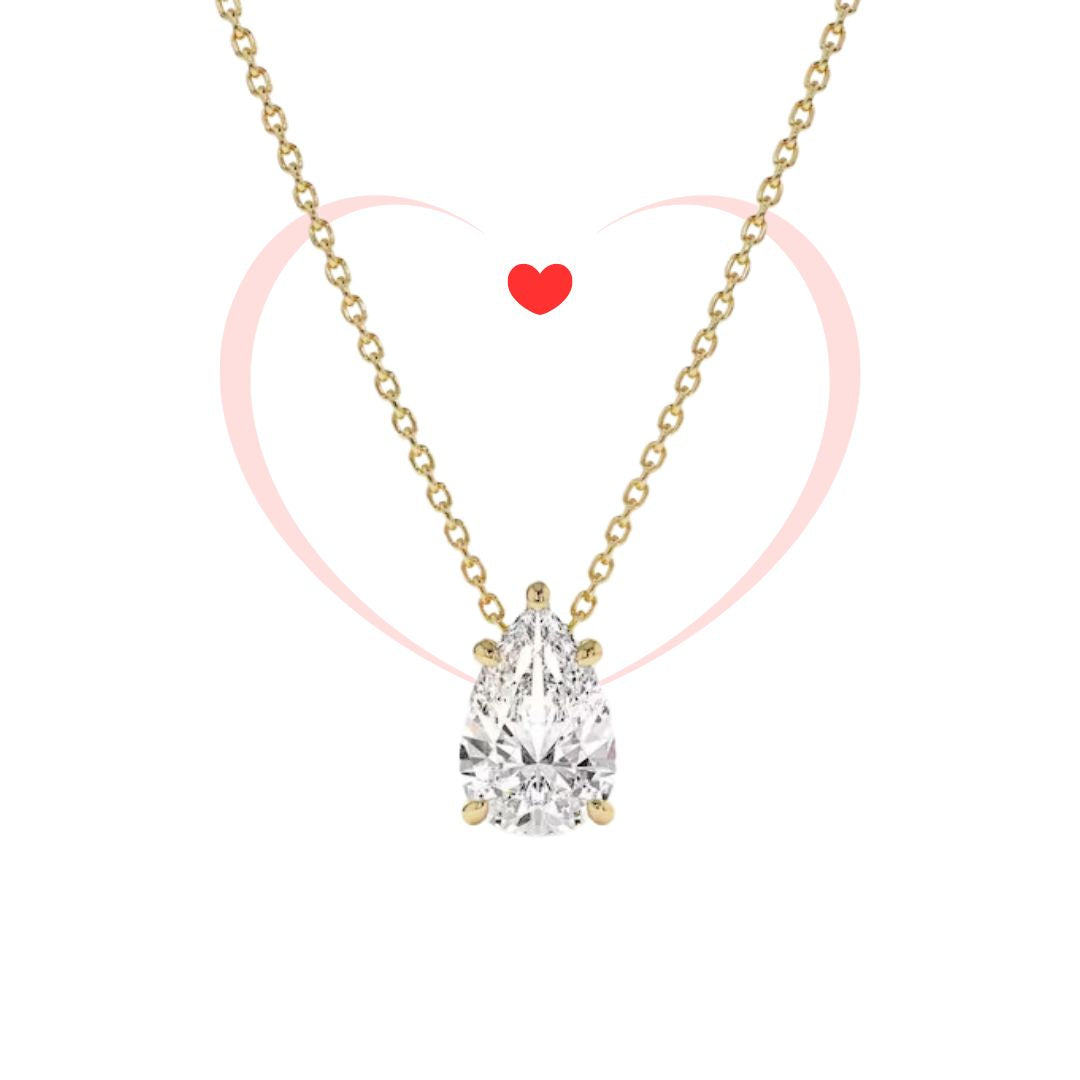1.25 ctw Solitaire Pear Shaped Diamond Necklace in 14k Yellow Gold Finish - Tear Drop Diamond Solitaire Pendant Necklace
