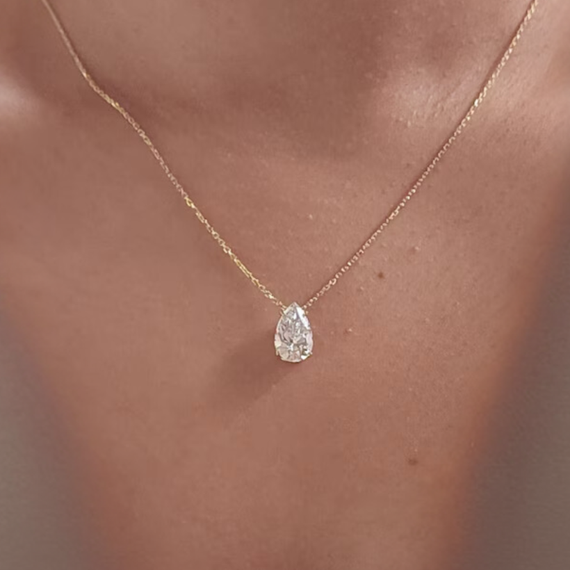 1.25 ctw Solitaire Pear Shaped Diamond Necklace in 14k Yellow Gold Finish - Tear Drop Diamond Solitaire Pendant Necklace