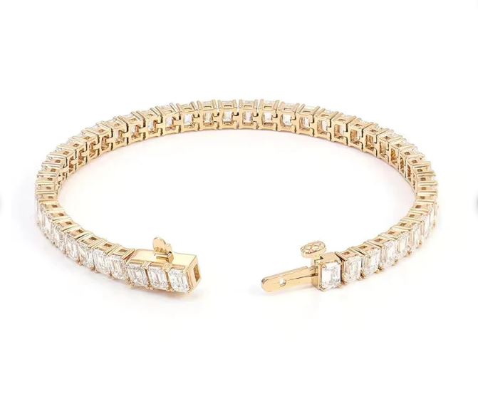 Unisex Bracelet 8 Ct Emerald Cut Tennis Bracelet in 14K Yellow Gold Finish Bridal Bracelets