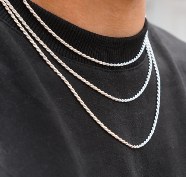 Silver Rope Chain Mens 2.5mm Rope Chain Necklace 925 Sterling Silver Chain For Men