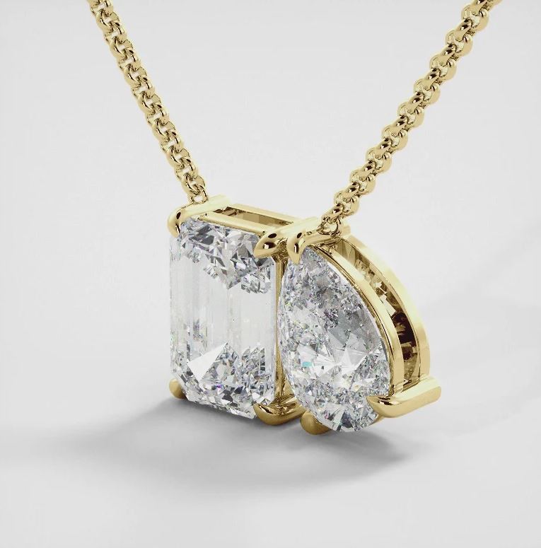 Toi et Moi Diamond Necklace in 14K Yellow Gold Finish - Gift For Her