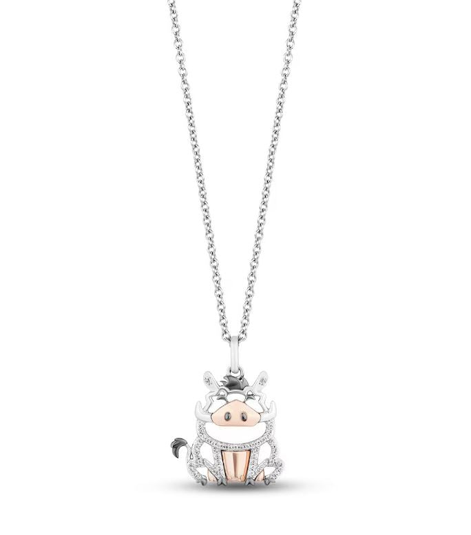 Treasures 1/15 Ct The Lion King "Pumbaa" Diamond Necklace in Sterling Silver - Jewelry Gift For Her