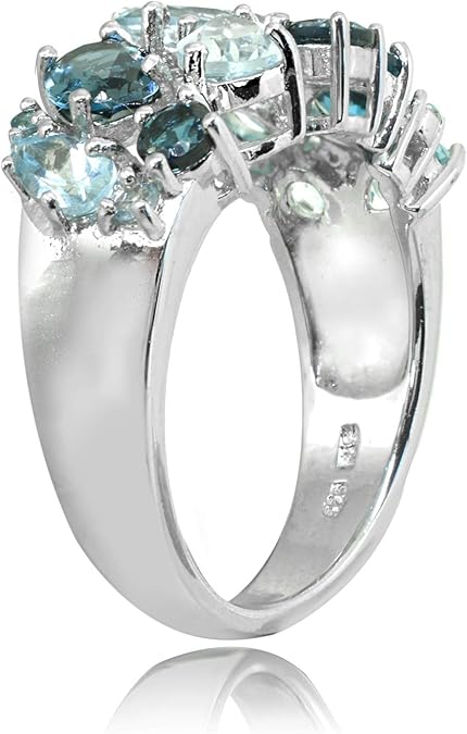 Genuine London Blue Topaz and Aquamarine Tonal Cluster Ring in Sterling Silver - December Birthstone Ring