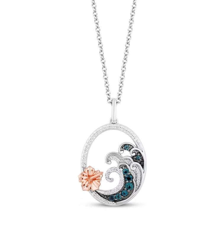 Lilo & Stitch London Blue Topaz & Diamond Necklace 1/10 Ct in 925 Sterling Silver - Necklace Gift For Her