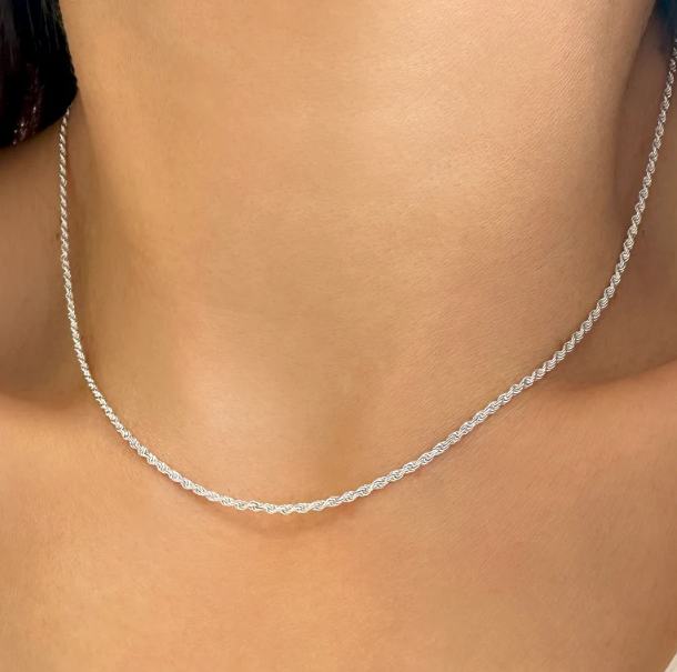 1.4mm Diamond Cut Solid Rope Chain Necklace 18" Sterling Silver