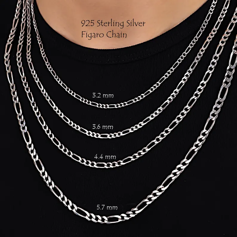 Figaro Chain Necklace - Sterling Silver Figaro Chain - Layering Necklace for Women - Everyday Jewelry For Men/Women