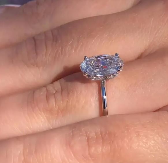 Vintage Hidden Halo 3 CT Oval Cut Diamond Engagement Ring in Sterling Silver - Anniversary Ring for Gift