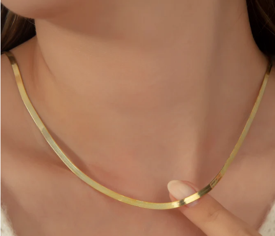 18K Gold Snake Chain Necklace - 925 Silver Herringbone Chain Necklace - Everyday Necklace for Women