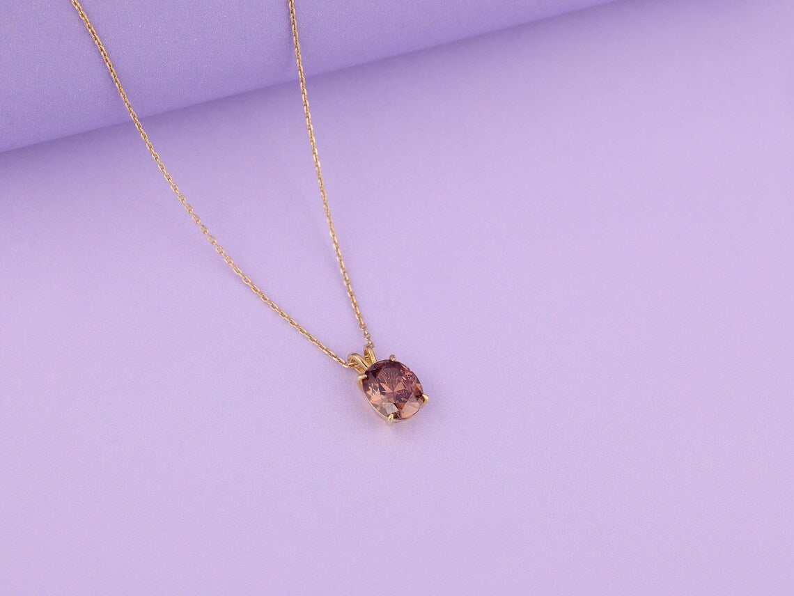 Oval Cut Brown Diamond Solitaire Necklace - Minimalist Necklace for Women - Dainty Necklace for Her