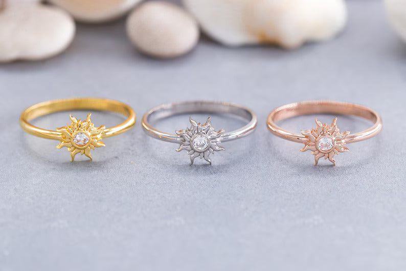 Princess Magic Sunflower Engagement Ring in Sterling Silver - Diamond Promise Ring Gift For Her